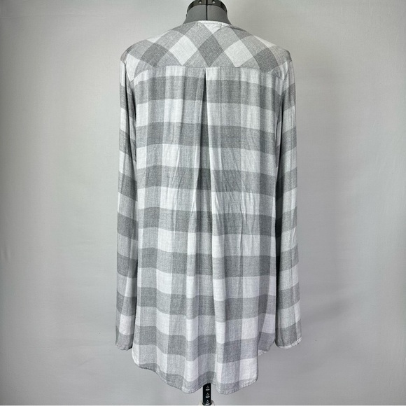 Bella Dahl Women’s Flannel Lace Up Neck Long Sleeve Tunic Heather Gray Tartan M - Picture 4 of 8